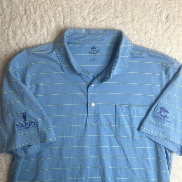 Peter millar seaside mens blue striped ocean forest pappy cup polo - Picture 1 of 7